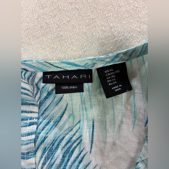 Tahari 100% Linen Tropical Palm Print Shift Dress Womens XL Resort Summer Beach - Picture 7 of 7